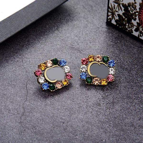 

Elegant Fashion Women Crystal Enamel Pearl Letter Ear Stud Earrings Classic Luxury Brand Designer Copper Silver Lovers Jewelry Accessories Wedding Party Gifts