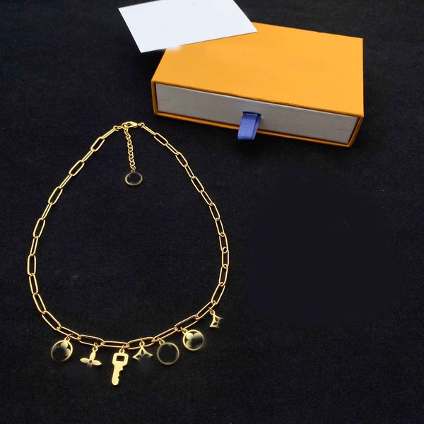 

Elegant Crystal Charm Rings Chain Necklace Brand Designer Gold Silver Plated Stainless Steel Pendant Fashion Women Chokers Jewerlry Wedding With Box