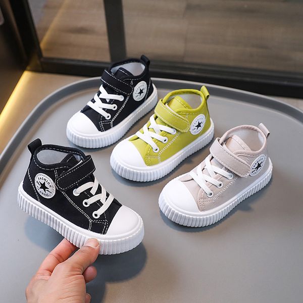 

High Top Canvas Shoes Spring Summer Soft Sole Slip On Toddler Sneakers for Girls Boys Fashion Kids Sports Shoes Children Breathable Sneakers Baby Walking Shoes, Black