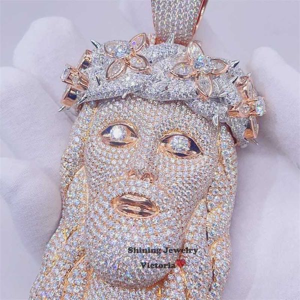 

Pendant necklace Rose Gold Plating Over 925 Silver 4 Large Size Fully Iced Out Moissanite Diamond Jesus Piece Hip Hop