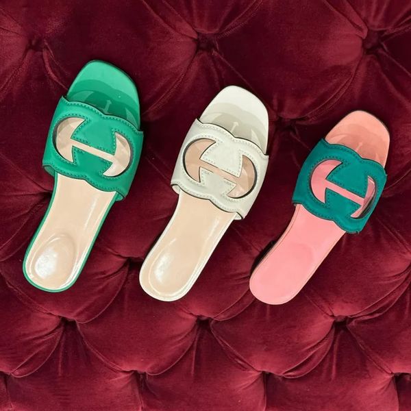 

Designer Slipper Genuine Paris Brand Shoe Women Flat Slippers Slide G Out Leather Sandals Sandal, Red