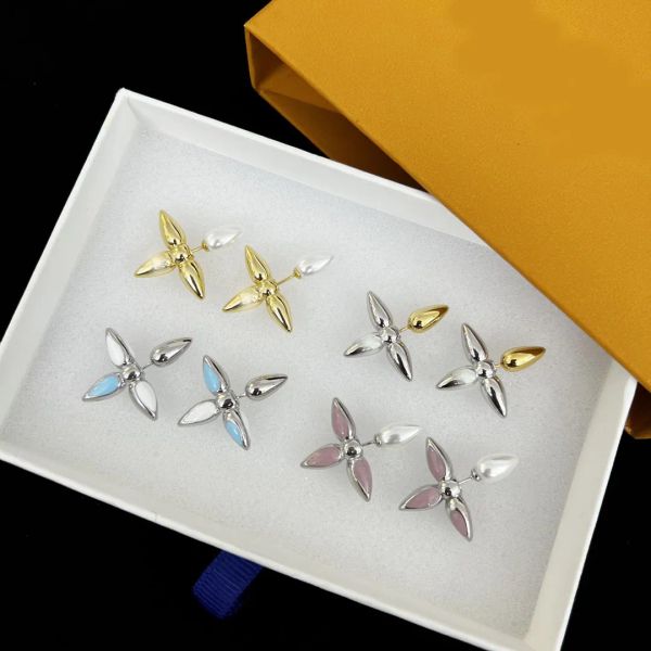 

Vintage Clover Charm Ear Stud Earrings Pearl Silver 18K Gold Plated Fashion Women Brand Flower Earring Valentine Mother's Day Wedding Jewelry Fashion Accessories