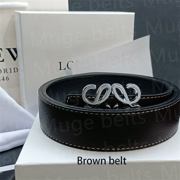 

belts for men leather designer belt Women Solid Belt Womens Genuine Leather Ceinture luxe Black White Color Bronze big buckle Designers Cowhide Belts, 16# silver buckle+brown