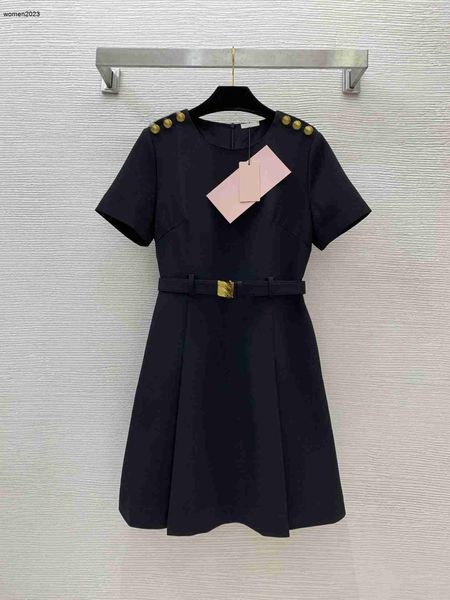 

Luxury Dress Brand Women Dresses Designer Skirt Womens Fashion Logo Simple Waist and Slim Pleated Skirt with Short Sleeves Dress with A Belt Mar 08, #12-2