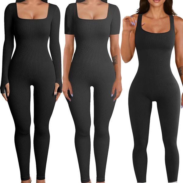 

Yoga Pants Leggings Jumpsuits for Women Workout Ribbed Long Sleeve Sport Jumpsuits One Piece Tank Tops, B002