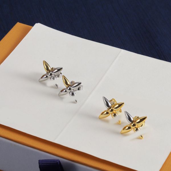 

Luxury Gold Silver Plated Clover Ear Stud Earring Brand Designer Color Contrast Stainless Steel Women Jewelry Accessories Gift Wholesale With Box High Quality