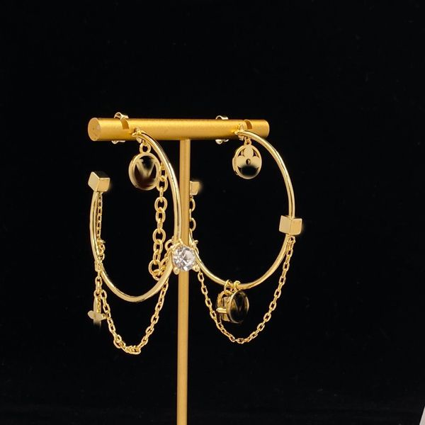 

Luxury Chain Tassel Ear Stud Earrings Brand Designer Fashion Gold Silver Plated Stainless Steel Ear Drop Fashion Women Wedding Jewerlry Gift High Quality With Box