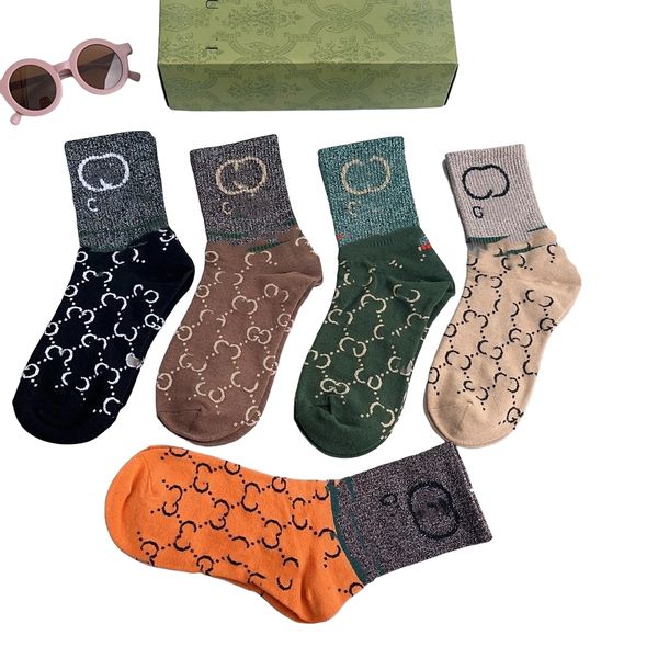 

Mens Womens Socks luxury 24ss cotton Sock classic carriage high quality Stocking comfortable warm 5 pairs/orange box