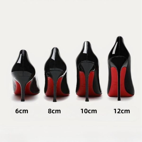 

Designer High Heels Women Sandals Red Shiny Bottoms 8cm 10cm 12cm Thin Heel Pointed Toe Genuine Leather Nude Black Wedding Shoes 34-44, Black c