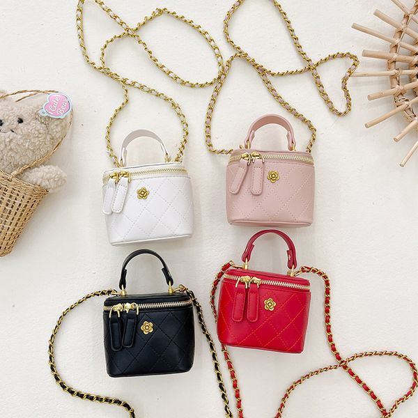 

Children dia lattice quilted handbags INS girls metals chain one shoulder box bags kids PU leather crossbody princess bag Z7092, Red