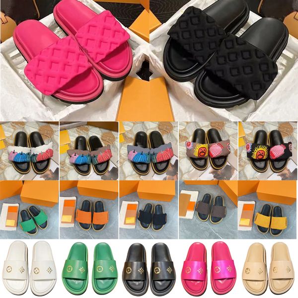 

Designers Pool Pillow Women Sandals Sunset Flat Comfort Mules Padded Front Strap Slippers Fashionable Easy-to-wear Style Slides 36-45, Hunter green
