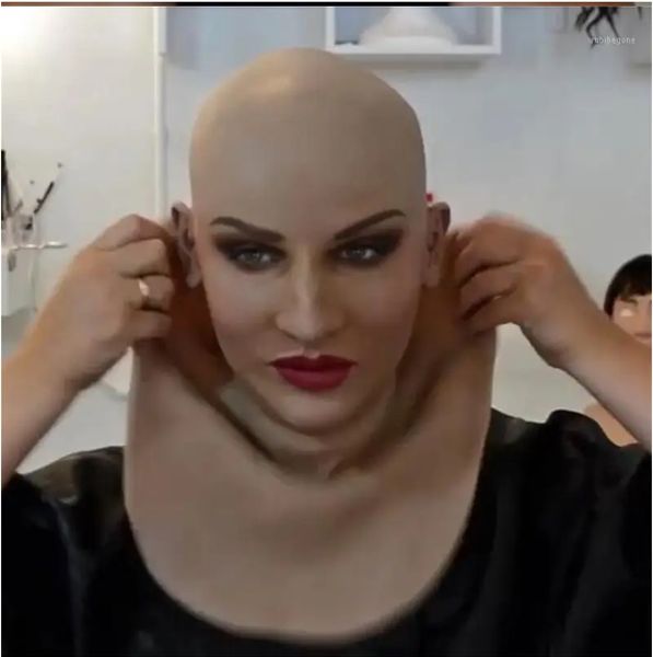 

Party Mas Full Latex Mask For Halloween With Neck Head Creepy Wrinkle Face Cosplay Props Women