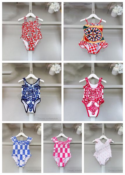 

Fashion children totem printed one-piece Swimsuit Designer baby kids letter vest bathing costume INS girls holiday SPA beach swimming S1177, Burgundy