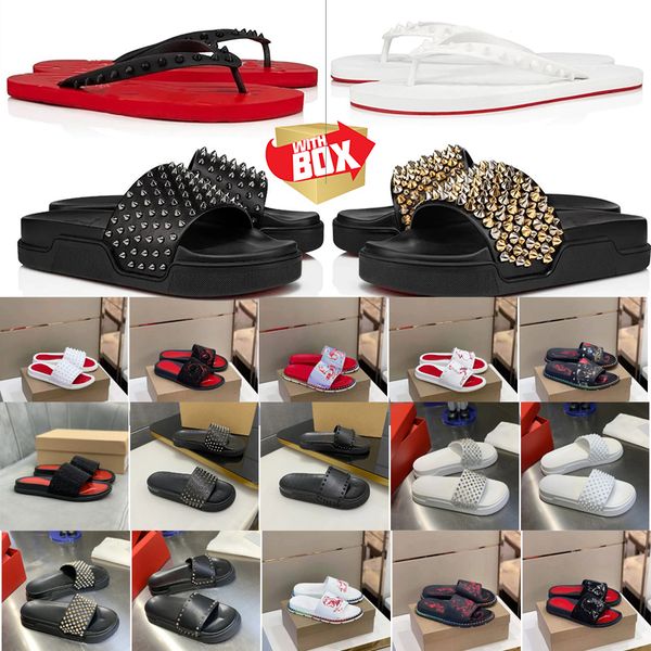 

Mens Designer red Sliders Spike Slipper Flat Slide Sandal Black Platform Mule Pool Foam Runner House Flip Flops Summer Beach Thick Studs Slides with box