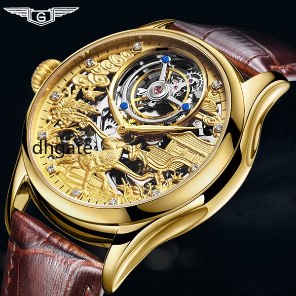 

Real Tourbillon GUANQIN 2019 Clock Sapphire Mechanical Hand Wind style clock men watch Top brand, Black