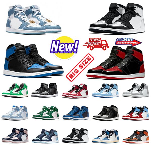 

1 high Basketball Shoes 1s Sneakers Black White Metallic Blue Satin Panda Denim Heritage Blue Phantom Satin Bred Patent Mens Trainer Canary, Dark grey