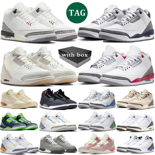 

with box 3 basketball shoes mens womans 3s Ivory Midnight Navy White Cement Reimagined Racer Blue fire red Palomino Lucky Green mens womans sport trainers sneakers, Color 29