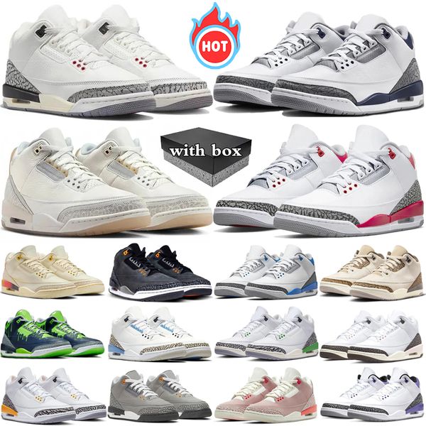 

with box 3 basketball shoes mens womans 3s Ivory Midnight Navy White Cement Reimagined Racer Blue Palomino Lucky Green unc mens sport trainers sneakers 36-47, Color 10