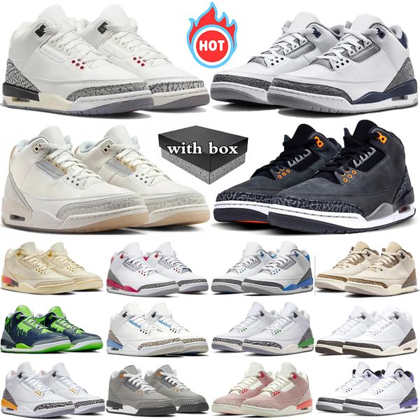 

with box 3 basketball shoes mens womans 3s Ivory Midnight Navy White Cement Reimagined Racer Blue Palomino Lucky Green unc mens sport trainers sneakers, Color 11