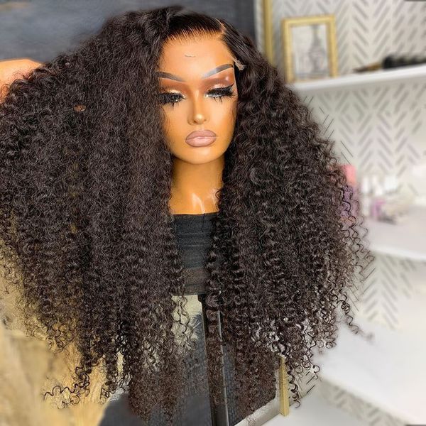

Mogolian Hair HD Transparent Deep Wave Lace Frontal Wig 13x4 Curly Lace Front Human Hair Wigs Glueless Pre Plucked 250% Full Synthetic Wig, Mix color