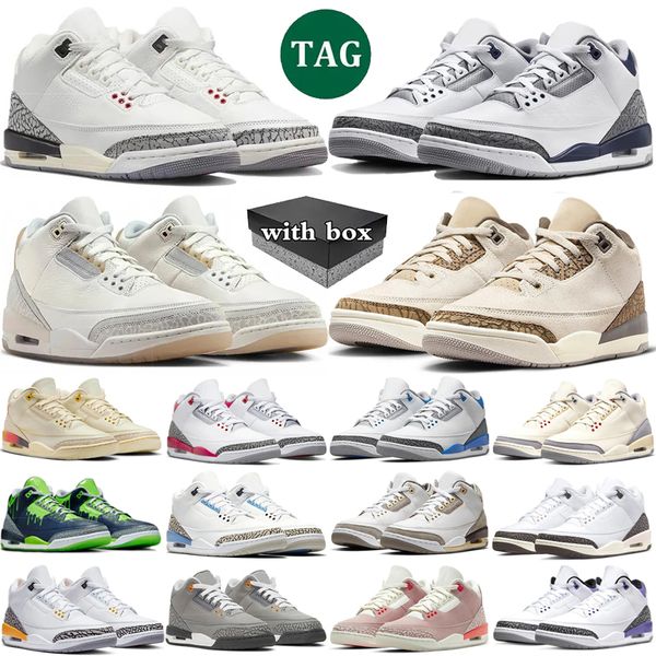 

with box basketball shoes mens womans Ivory Midnight Navy White Cement Reimagined Racer Blue Palomino Lucky Green mens sport trainers sneakers, Color 25