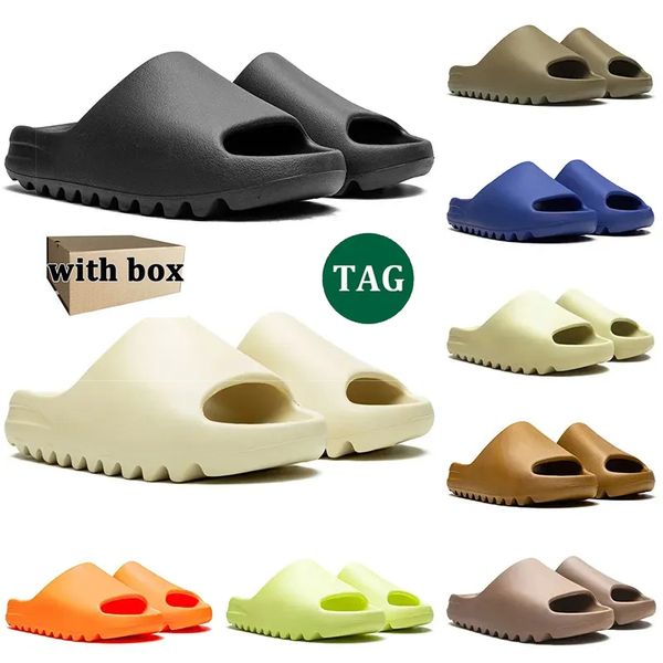 

With box designer slippers men women slides Bone Black White Desert Sand Earth Brown Glow Green mens fashion sandals summer shoes, Color 17