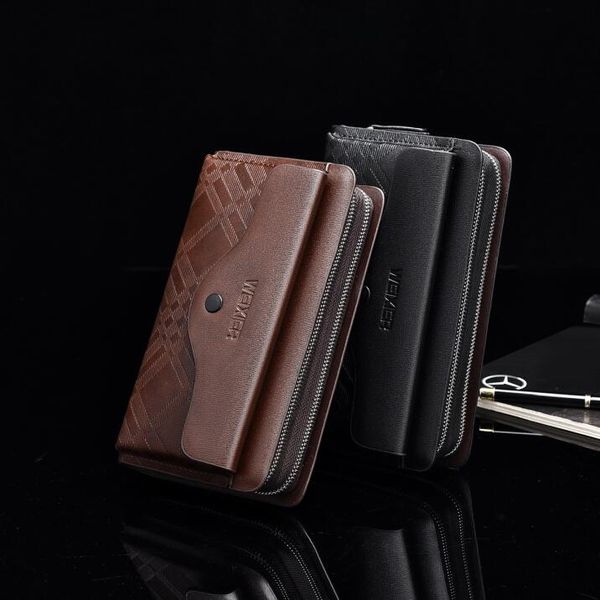 

Outlet factory mens shoulder bag 2 colors Joker leisure long business clutch bag multifunctional double zipper men purse thickened leather wallet 124#, Black