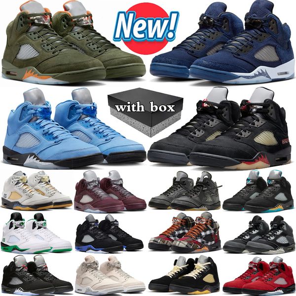 

with box 5 basketball shoes mens 5s olive Georgetown UNC University Blue Muslin Aqua Burgundy Racer Blue Green Bean Fire Red mens sport trainers sneakers 40-47, Color 14