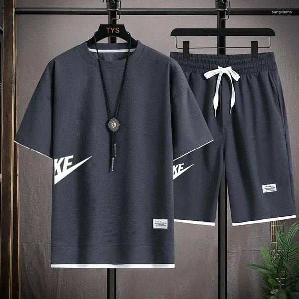 

Mens Tracksuits Sportswear Short Sleeved T-shirt And Athletic Shorts Summer Casual Wear Running Suit, Navy blue