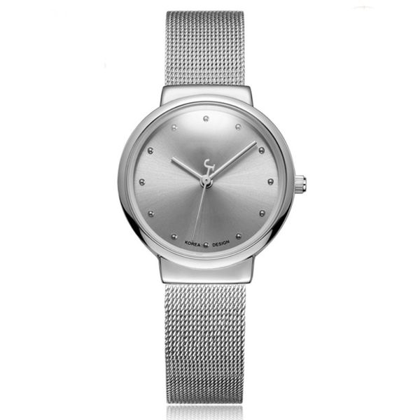 

Men's sier gold brown black mesh stainless steel Shi Ying simulation diamond dial fashion casual waterproof., Nude