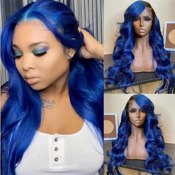 

Navy 13x4 Blue Body Wave Lace Front Human Hair Wigs Pre Plucked Brazilian Blue HD Lace Frontal Wig for Women Human Hair Wig al, Mix color