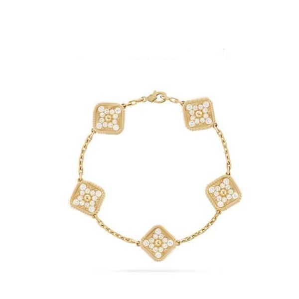 

Plated Gold Designer Chain Five Flowers Four-leaf Clover Cleef Fashion Pendant Bracelet Wedding Party Jewelry Gift