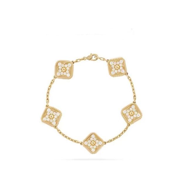 

Plated Gold Designer Chain Five Flowers Four-leaf Clover Cleef Fashion Pendant Bracelet Wedding Party Jewelry Gift