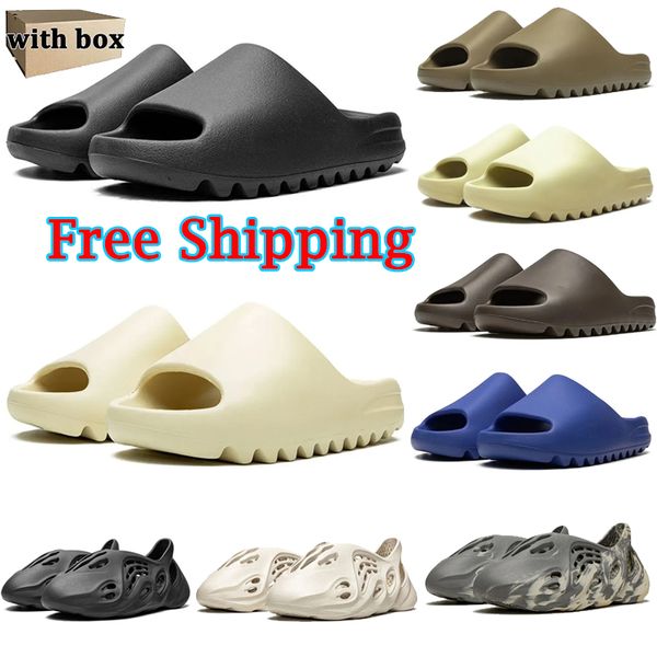 

Free Shipping With box designer slippers men women slides Bone Black White Desert Sand Earth Brown Glow Green Moon Gray mens fashion sandals summer shoes 36-47, Color 12