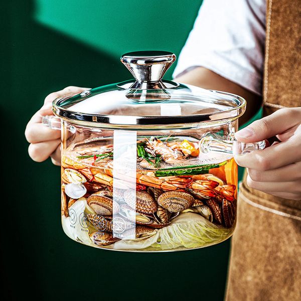 

13L18L35L45L Glass Saucepan Clear Cooking Pot Mi Soup High Borosilicate Heat Resistant Pasta Instant Noodle 240308, Brown