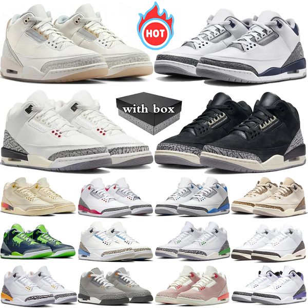 

with box 3 basketball shoes mens womans 3s Ivory Midnight Navy White Cement Reimagined Racer Blue Palomino Lucky Green mens sport trainers sneakers 36-47, Color 22
