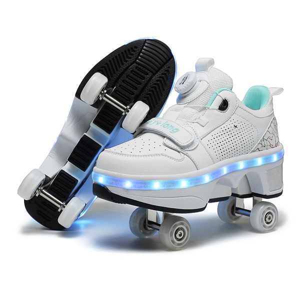 

Unisex Deform Roller Shoes Skating Shoes Double-Row Roller Men's Casual Sneakers 2024 New Deformation Parkour Shoes, Red