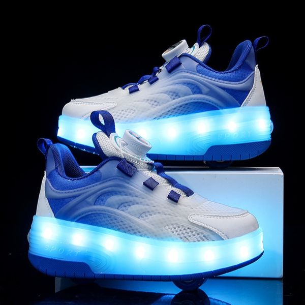 

PONERAIT Outdoor Unisex Deform Roller Shoes Skating Shoes 2024 New Deformation Parkour Shoes Double-Row Roller Men's Casual Sneakers, Red