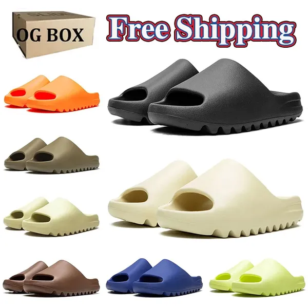 

shoes With box designer slippers men women yeezey slide Bone Black White Desert Sand Earth Brown Glow Green Moon Gray mens sandals outdoor shoes 36-47, Color11
