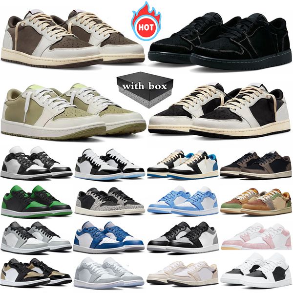 

With box 1s 1 low Reverse Mocha basketball shoes for men women Golf Olive 1s Black Phantom Wolf Grey Lows outdoor sports sneakers mens womens trainers 36-47, Color 5