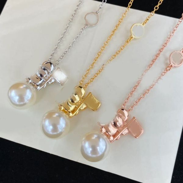 

Pearl Charm Chain Necklace Luxury Brand Designer 18K Gold Silver Plated Stainless Steel Pendant Chokers Elegant Women Girl Fashion Jewerlry Wedding Party Gifts