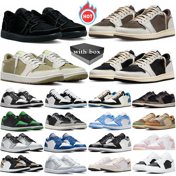 

With box jumpman 1 Basketball Shoes Men Women Mens 1s Golf Olive Black Phantom Reverse Dark Mocha panda Vintage UNC Grey Trainers Sport Sneakers 36-47, Color 6