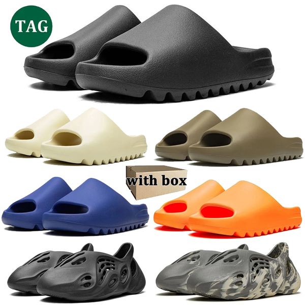 

With box designer slippers men women slides Bone Black White Desert Sand Earth Brown Glow Green mens fashion sandals summer shoes 36-47, Color 10