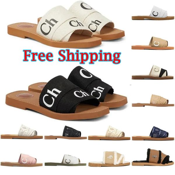 

Free Shipping Designer Slippers Shoes for Women Sandals Woody Flat Mules Slides Woman Canvas Square Toe Lace Embroidery Snake Summer Sandal Black 36-42, Color 14