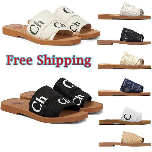 

Free Shipping luxury designer slippers shoes for women sandals woody flat mules slides woman canvas square Toe Lace Embroidery Snake Summer Sandal black, Color 14