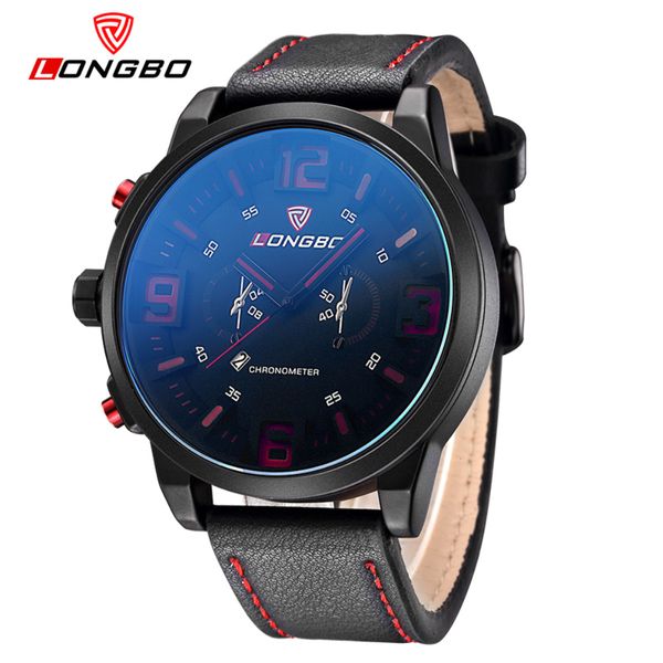 

LONGBO Seller Brand Fashion Military Leather Quartz Watch Date Calendar Wristwatches Mens Watches 80192, Clear