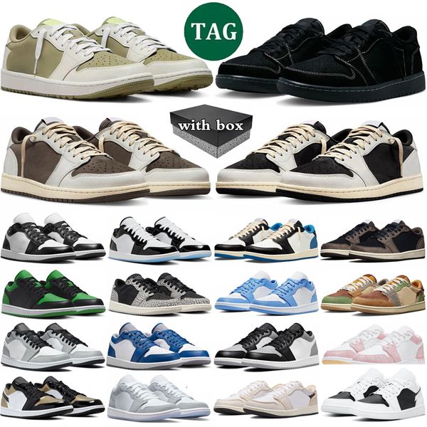 

With box jumpman 1 Basketball Shoes Men Women Mens 1s Golf Olive Black Phantom Reverse Dark Mocha panda Vintage UNC Grey Trainers Sport Sneakers size 36-47, Color 25
