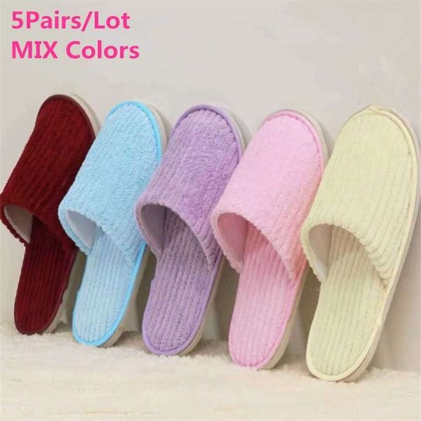 

PairsLot Slippers 5 Mix Colors Men Women Disposable Hotel Slippers Cotton Slides Home Travel SPA Slipper Hospitality Cheap Footwear Z0215, Light green