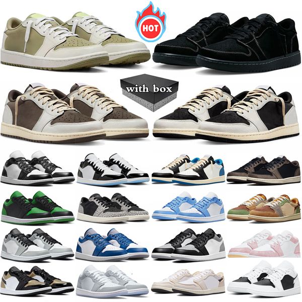

With box jumpman 1 Basketball Shoes Men Women Mens 1s Golf Olive Black Phantom Reverse Dark Mocha panda UNC Grey Trainers Sport Sneakers 36-47, Blue