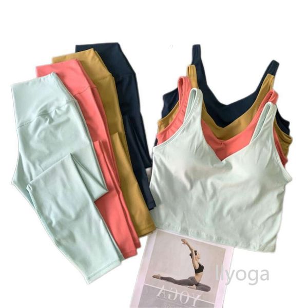 

Yoga Top+pants LL Womens Tight Yoga Sets Sports Vest Jumping Leggings Sweatpants Gym Resistance Strength Training Sportswear Running Sweat Wicking Sweatwear, Haze blue